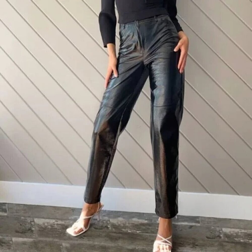 Aritzia Wilfred Funk Pant High-Rise Glossy Vinyl Black Pants